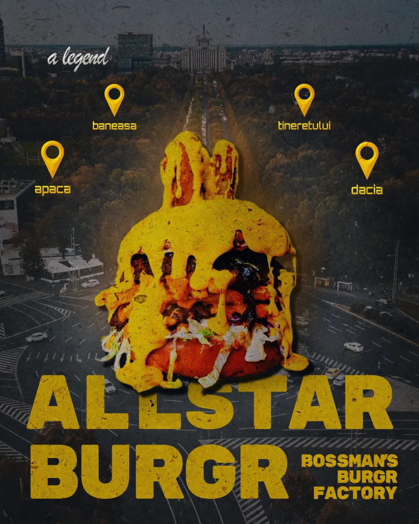 Poster design Burger All Star Bucuresti creat de DB Studio